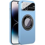 Dqtaoly Coque PC Dur Compatible avec iPhone 15 Case,Charge sans Fil, Verre Trempé Caméra Arrière Protecteur Compatible avec iPhone 15(Bleu Clair)