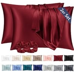 Vielit 2 Pack Satin Pillowcase for Hair and Skin,Soft as Silk Pillowcases for Hair and Skin,Easier Care than Silk Pillow Case Wine Pillowcases for 50x70cm Pillow Envelope & 2 Scrunchies