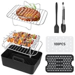 Air Fryer Accessories Set of 7 Silicone Air Fryer Liners for Ninja Dual AF300UK AF400UK Tower T17088, Including Silicone Air Fryer Paper Liner Racks Oil Brush Kitchen Tong