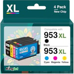 KINGJET 953XL Cartouches d'encre Compatible avec Cartouche HP 953 953XL 953 XL pour HP Officejet Pro 7720 7740 8710 7730 8720 8210 8218 8715 8718 8719 8725 8728 8730 8740 (Noir Cyan Magenta Jaune)