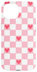 Coque pour iPhone 15 Pink and Red Heart Checkered Checkerboard Valentines Day