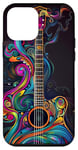 Coque pour iPhone 12 mini Guitare cachemire art déco noire avec fumée colorée pour la musique