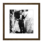 JFK Kennedy Assassin Harvey Oswald Backyard Photo 8X8 Inch Square Wooden Framed Wall Art Print Picture with Mount