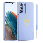 Jeelar ESONG Coque pour Samsung Galaxy S23 FE,Ultra Fine Antichoc Housse en Silicone Souple Doux TPU Etui avec Motif Coeur d'amour Doré Mignon/Protection Camera,Belle Case pour Femme/Fille-Bleu