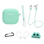 För AirPods 4  6 i 1 Tillbehör Fodral Rem Hållare Öronkrokar Nackrem Nyckelring - Mint