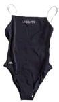 LACOSTE Swimming Costume Swimsuit 1 Piece Black Spellout Size XS New With Pouch