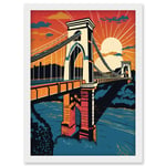 Clifton Suspension Bridge Sunset Modern Pop Art Artwork Framed Wall Art Print A4