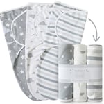 ikads Baby Swaddle Blanket 0-3 Months - 100% Breathable Organic Cotton Fabric - Baby Swaddle Wrap for New Born - Pack of 3 Baby Swaddles for Newborn with Hooks & Loop (Grey)