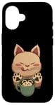 Coque pour iPhone 16 Kawaii Kitty Latte Little Mouse Tasse à café Motif chat