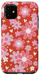 Coque pour iPhone 11 Retro Groovy Pink Red Flowers Floral Blossom Designs