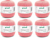 Gründl Laine Häkelgarn 100 (Fil à Crocheter en 100% Coton mercerisé, 100 g / 566 m, Taille d'aiguille : 1,5-2, 6 x 100 g), Saumon