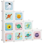 Meuble de Rangement Enfant 10 Cubes, Armoire modulable avec Portes, Étagère en Plastique, pour vêtements, Chaussures, Jouets, Sacs d'école, 123 x 31