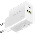 deleyCON Chargeur USB A et C (2 Ports - Chargeur Rapide) Alimentation USB pour iPhone 16/15/14/13/12/11 iPad Galaxy S24/S23 Pixel Téléphone Portable Chargeur PD 3.0 - Blanc