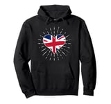 UK British Flag Vintage Heart Great Britain Fan Retro Pullover Hoodie