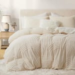 Sedefen Gris Housse de Couette 200x200 cm Polaire Sherpa Hiver Chaude Duveteuse Tuftée Géométrique Parure de lit 2 Personnes Fille Ado Peluche Flanelle Linge de lit Avez Fermeture Éclair