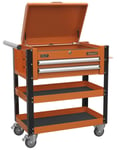 Sealey Heavy-Duty Mobile Tool & Parts Trolley 2 Drawers & Lockable Top - Orange