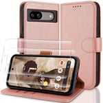 Case Collection for Google Pixel 8a Phone Case with Screen Protector - Leather Folio Flip Kickstand Shockproof Cover RFID Blocking Magnetic Wallet for Pixel 8a Case Rose Gold