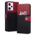 LSPCASA Housse pour Xiaomi Redmi Note 12 Pro Animaux Dessin Animé Etui pour Coque Redmi Note 12 Pro 5G avec Fentes pour Cartes Coque Xiaomi Redmi Note 12 Pro pour Redmi Note 12 Pro Rouge Noir