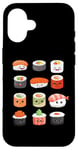 Coque pour iPhone 16 Visages de sushis kawaii mignons type japonais de suchi amateur de nourriture