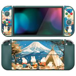 playvital ZealProtect Soft Protective Case for Nintendo Switch OLED, Flexible Protector Joycon Grip Cover for Switch OLED with Thumb Grip Caps & ABXY Direction Button Caps - Camping Bunnies