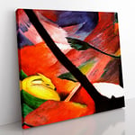 Sleeping Deer In The Forest by Franz Marc Classic Painting Canvas Wall Art Print Ready to Hang, Framed Picture for Living Room Bedroom Home Office Décor, 35x35 cm (14x14 Inch)