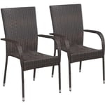 CHEZZOE Lot de 2 Chaise de jardin Design Moderne empilables Fauteuil de Jardin Chaise d'extérieur Résine tressée Marron ☺68581