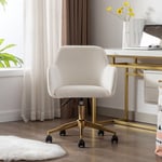 Hauss Sploe - Chaise, chaise de bureau pivotante, fauteuil, réglable en hauteur, pieds dorés, velours, ivoire