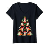 Womens Cat Xmas Decoration Santa Hat Cat Christmas Tree V-Neck T-Shirt