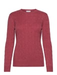 O-Neck Cable Sweater Red Davida Cashmere