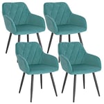 WOLTU Chaises Salle à Manger Lot de 4, Fauteuil Salon, Chaise Scandinave, Chaise de Cuisine en Velours, Assis Rembourré avec Accoudoirs et Dossier, Pieds en Métal, Vert Turc, BH352ts-4