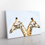 Big Box Art Giraffes Looking Both Ways Painting Canvas Wall Art Print Ready to Hang Picture, 76 x 50 cm (30 x 20 Inch), White, Yellow, Brown, Brown