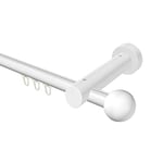 Flairdeco - Tringle à Rideaux intérieure en Aluminium et Bois - Diamètre 20 mm - 1 Rail - Boule de Type Aluminium et Bois - Blanc - 120 cm