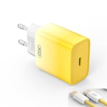 XO USB-C-laddare PD 30W med USB-C-kabel - Gul/Vit