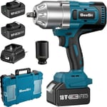 1300NM Torque 1/2 Impact Wrench 2x5.0Ah Battery Cordless Brushless Impact Gun