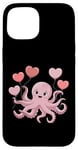 Coque pour iPhone 15 Happy Pink Octopus with Heart Balloons Love