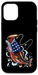 Coque pour iPhone 12/12 Pro Pêche au bar poisson drapeau américain papa père 4 juillet