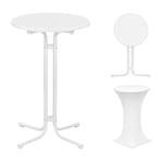 WOLTU Table Haute Pliante, Table Bar, Mange Debout Pliant, Table Ronde Pliante, avec Housse Ф70 x 110cm, Table Pliante Extérieure, Plateau en Bois d'Ingénierie, Cadre en métal, Blanc, BT51ws