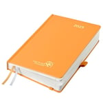 POPRUN Diary 2025 A Day Per Page A5 Hardback 25 Daily Planner Day to Page, Appointment Diary with 30 Minutes Interval, Inner Pocket (Orange)