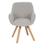 MEUBLE COSY Chaise Salle à Manger Scandinave Fauteuil Coiffeuse Siège Pivotant avec Accoudoirs pour Chambre Salon Cuisine Bureau, Rembourré en Tissu Pieds en Bois Massif, Beige, 60x58x83cm