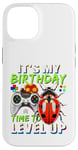 Coque pour iPhone 14 It's My Birthday Ladybug Time to Level Up Jeu vidéo