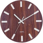 BANNAB 30cm 12 Pouces Horloge Murale Lumineuse créative Simple Horloge Murale décorative Suspendue décor à la Maison pour Bureau Salon (Motif Noyer, sans Batterie) Horloge Murale