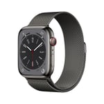 Watch Series 8 OLED 45 mm - Boîtier en Acier inoxydable Graphite - GPS + Cellular - Bracelet Milanais - Graphite - Neuf