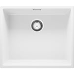 Evier Sous Plan 56 x 47 cm Evier en Granit 1 bac + Siphon Classique, Lavabo Cuisine de Primagran, Blanc