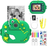 Appareil photo instantané pour enfants-Écran de 2,4""-Avec papier d'impression et carte TF 32 G-Caméra vidéo HD 1080P avec stylos colorés-Cadeau pour enfants de 3 à 12 ans-Vert