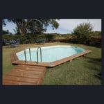 Piscine hors sol  en bois octogonale liner beige 3,55 x 4,90-H,130 m AZURA  