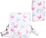 Housse pour Appareil Photo Compatible avec Fujifilm Instax Mini 12,Instax Mini Carry Bag Cover avec Poche Photo,Bandoulière et Album Photo-Papillon Rose