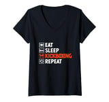 Womens Eat Sleep Kickboxing Repeat Kick Boxing Kickbox Kickboxer V-Neck T-Shirt