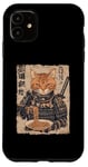 Coque pour iPhone 11 Samurai Cat Loves Ramen Anime Drôle Anime Art Japonais Samouraï