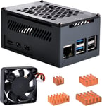 Raspberry Pi 5 Aluminum Case With Passive Cooling,Raspberry Pi 5 Case With 40Mm 4Pin Quiet Cooling Fan 40X40X10Mm,Raspberry Pi 5 Copper Heatsinks For Raspberry Pi 5 4Gb/8Gb