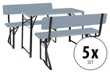 5x Salon de Jardin Bois Ensemble Table et Banc Exterieur Balcon Patio 119cm Set